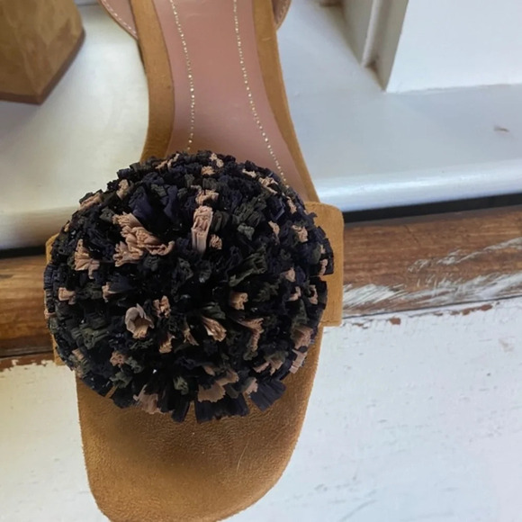 Zara Tan Suede Raffia Pom Pom Strappy Sandals 38 - Picture 12 of 13